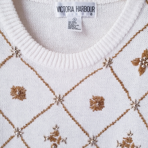 Vintage Victoria Harbour Gold Beaded Knit Sweater - Picture 3 of 15